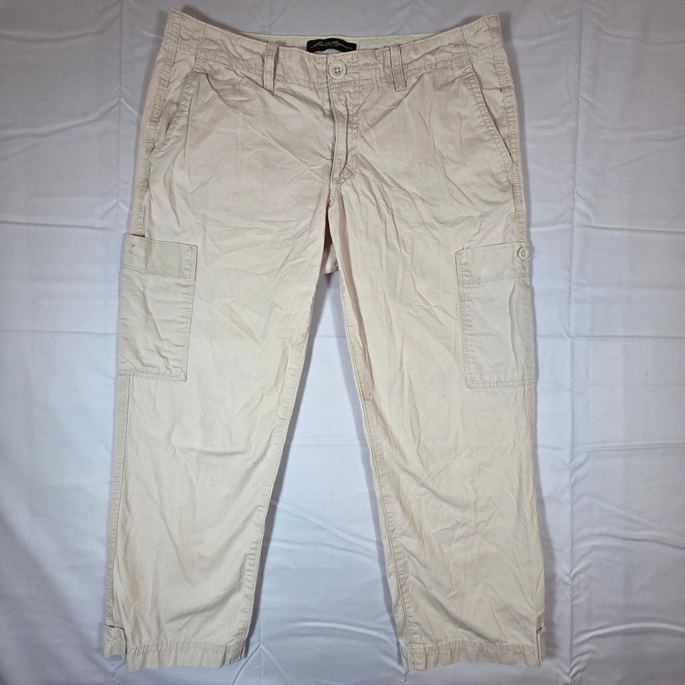 Eddie Bauer Womens Khaki Tan Cotton Cargo Pants Size 4 Utility Straight Leg